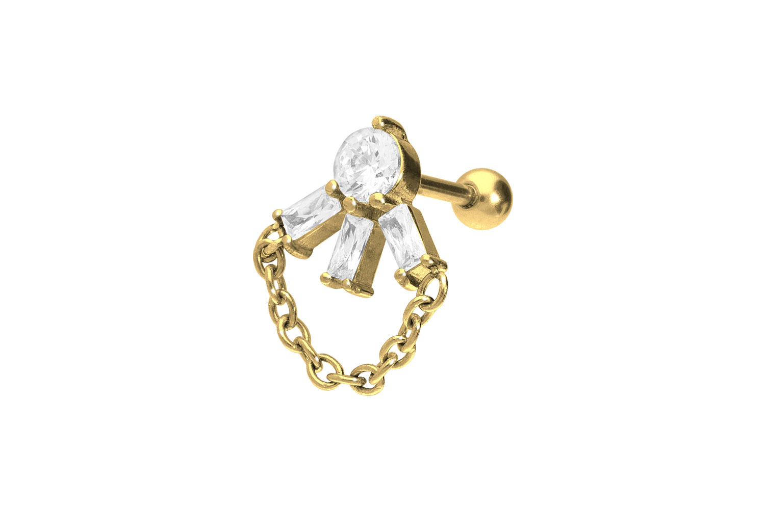 Chirurgenstahl Ohrpiercing EINGEFASSTE KRISTALLE + KETTE